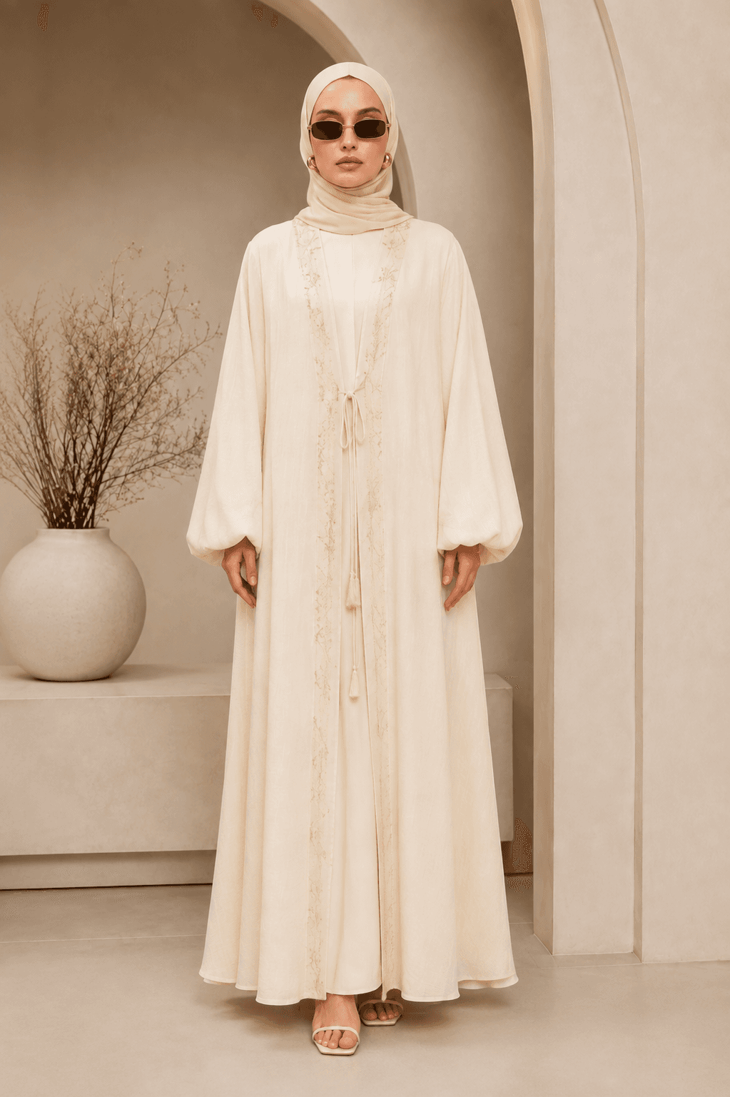 Embroidered Tie-Front Abaya view 2