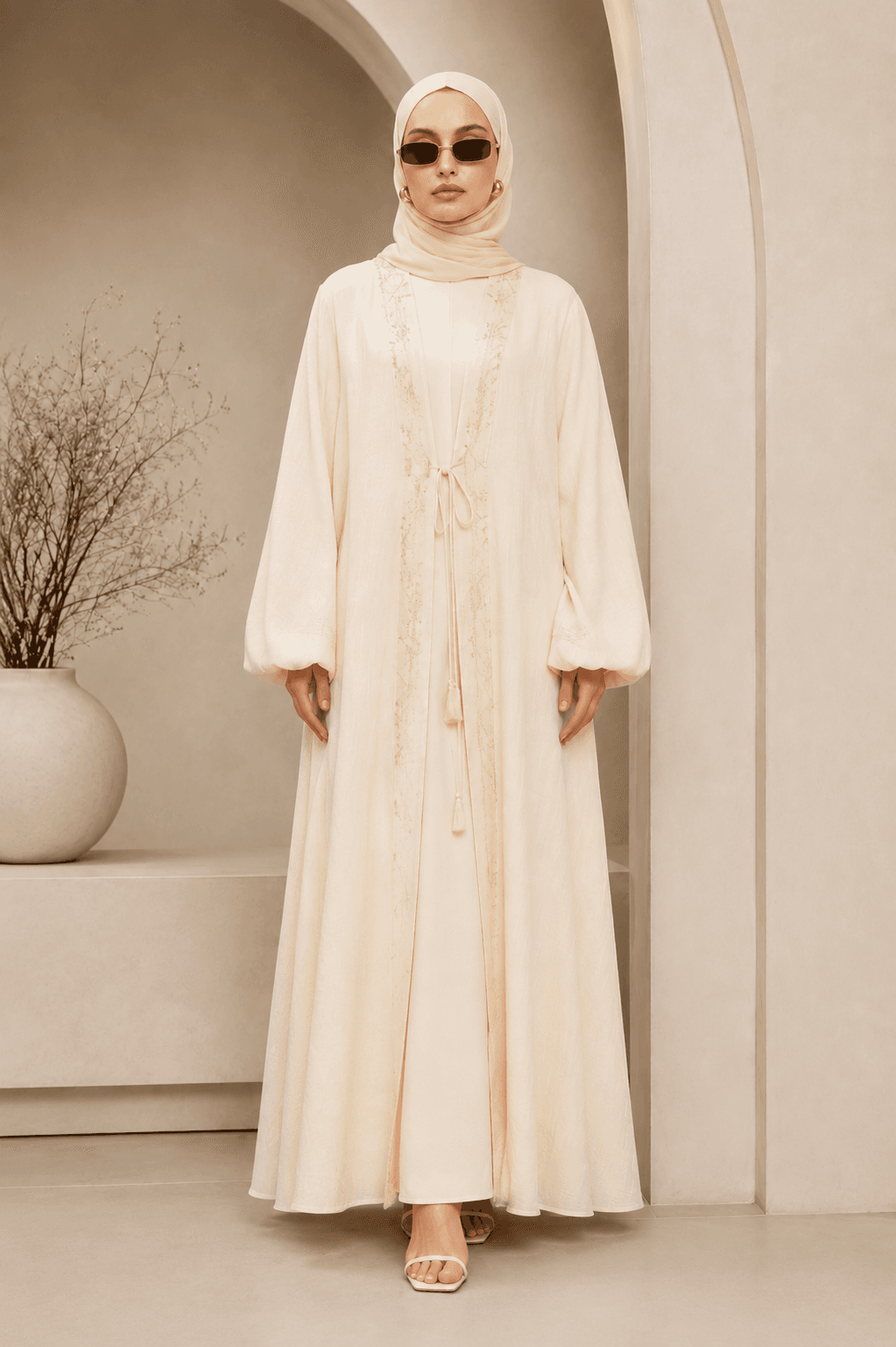 Embroidered Tie-Front Abaya view 3