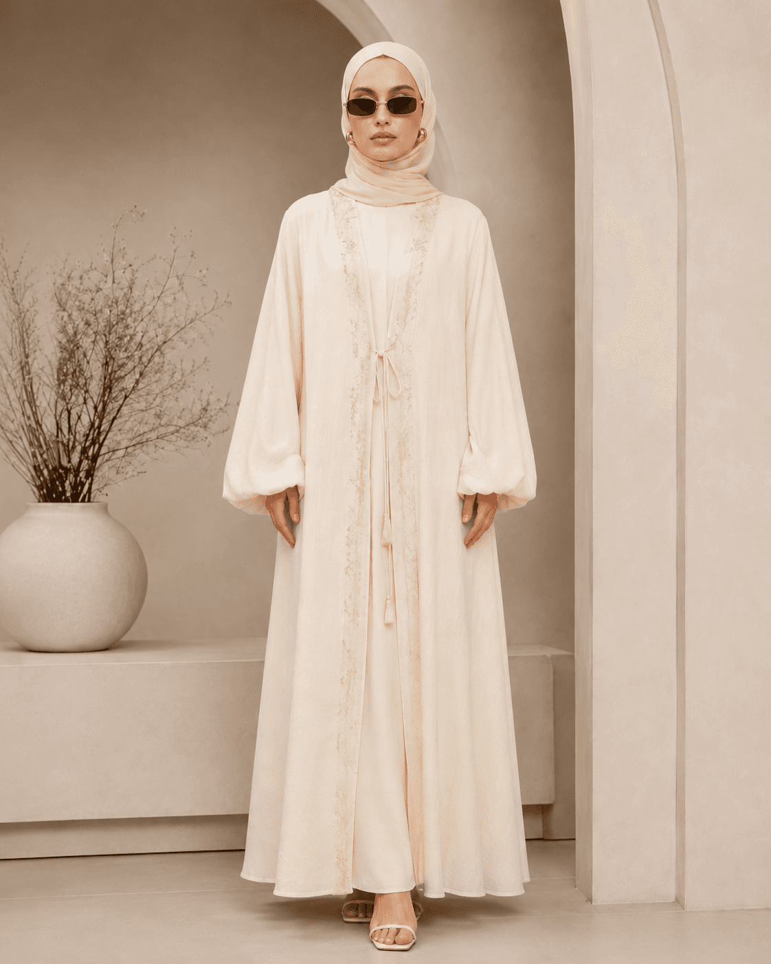 Embroidered Tie-Front Abaya view 4