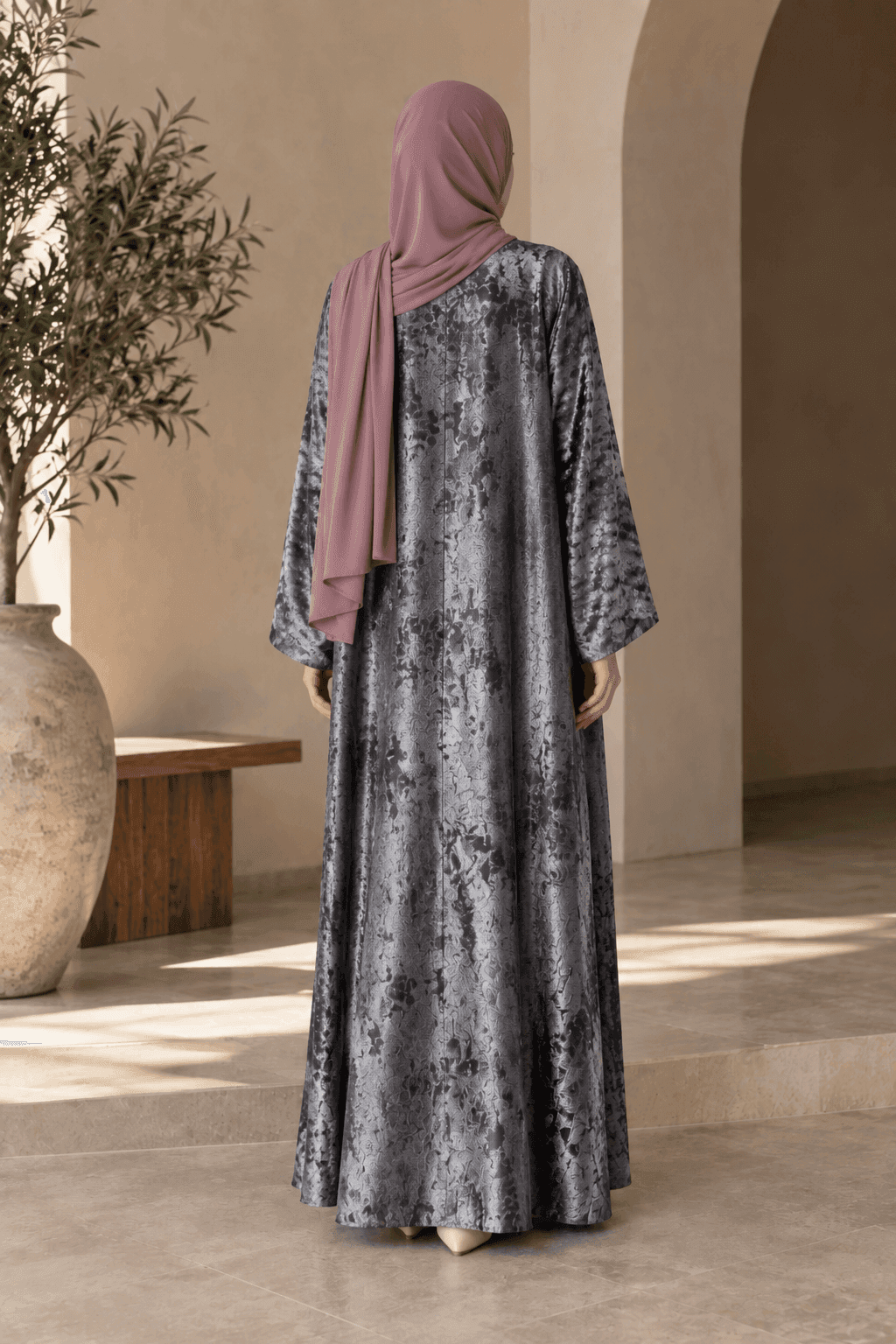 Marble-Print Satin Open Abaya view 4