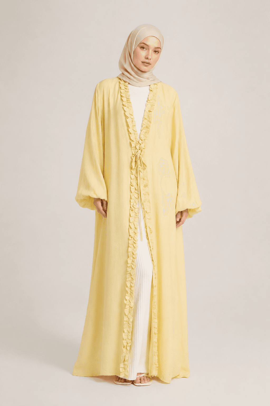 Ruffle-Trim Tie-Front Abaya