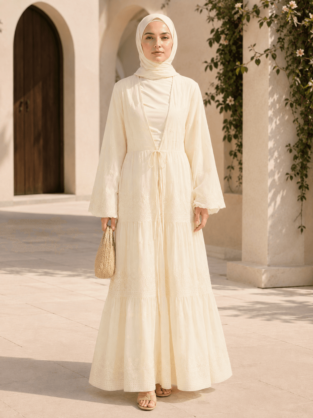 Broderie Anglaise Tiered Abaya view 4