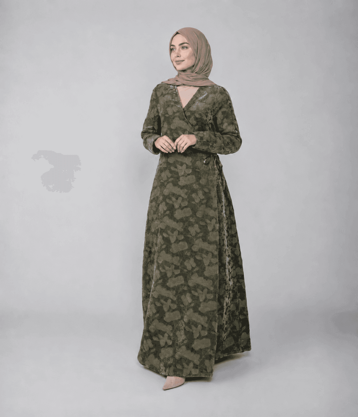 Botanical-Print Wrap Abaya view 1