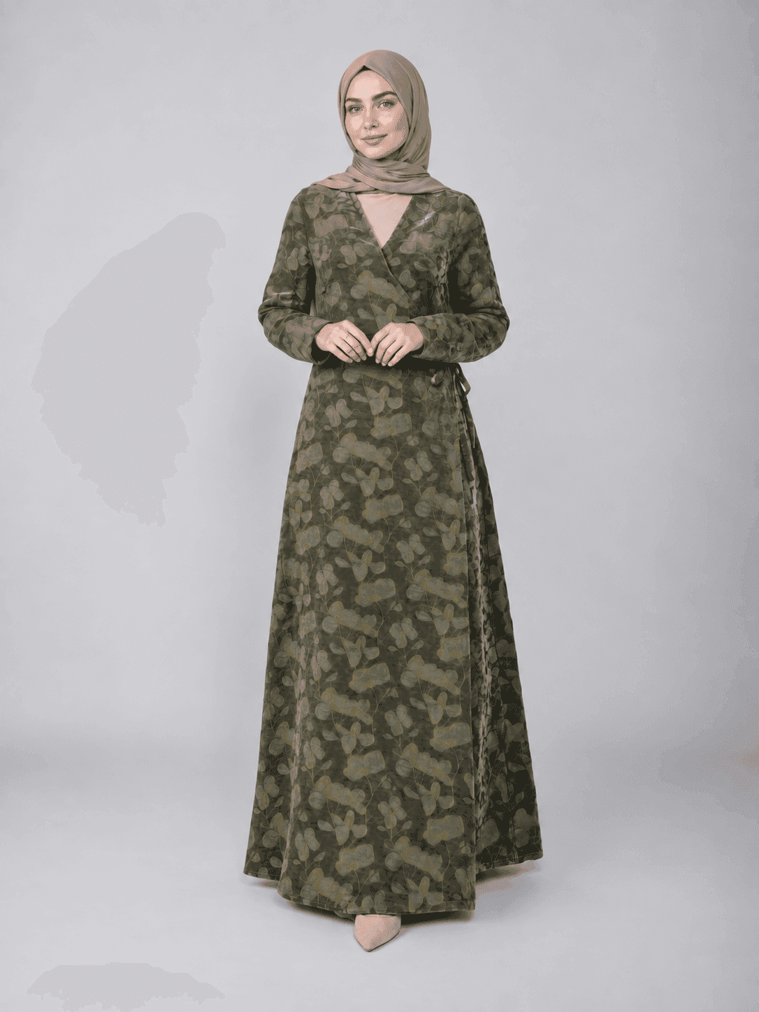 Botanical-Print Wrap Abaya view 2