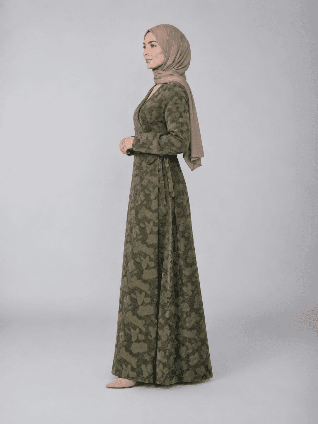 Botanical-Print Wrap Abaya view 3