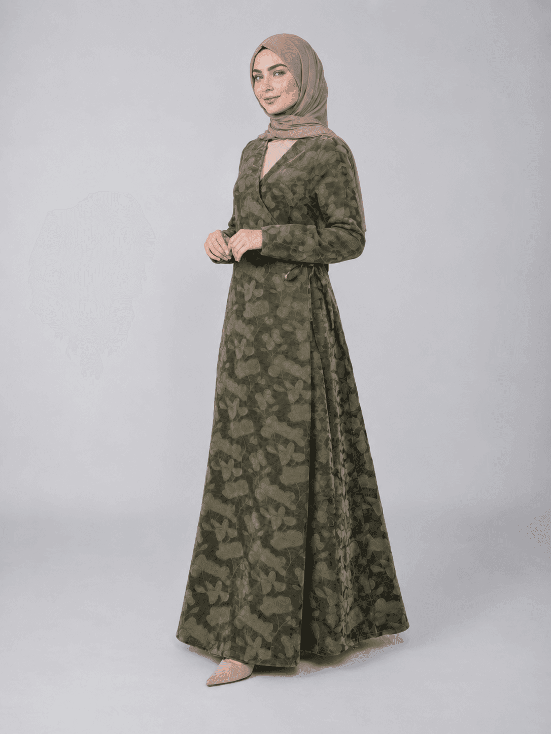 Botanical-Print Wrap Abaya view 5