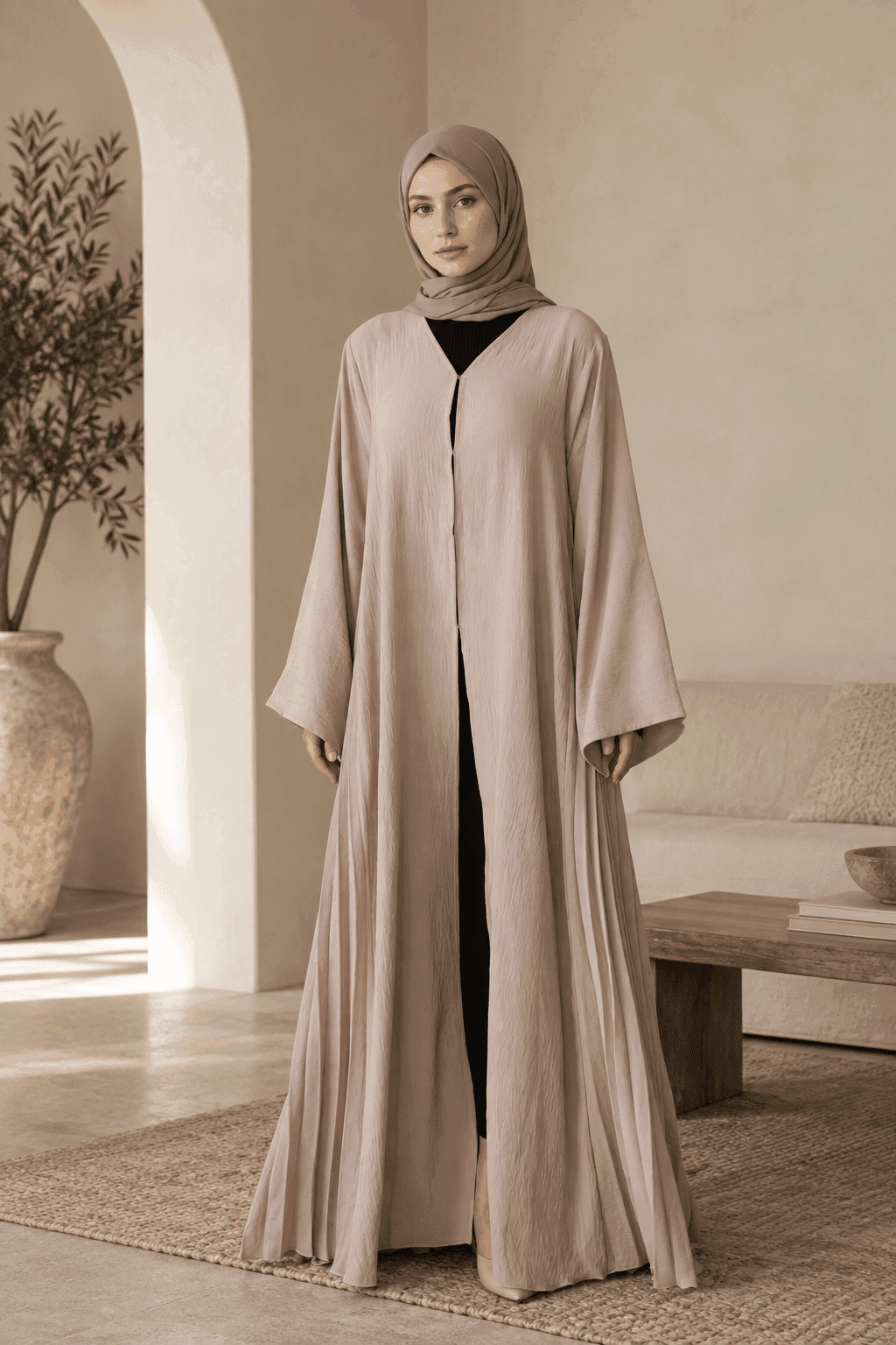 Crinkle Open-Front Abaya view 1