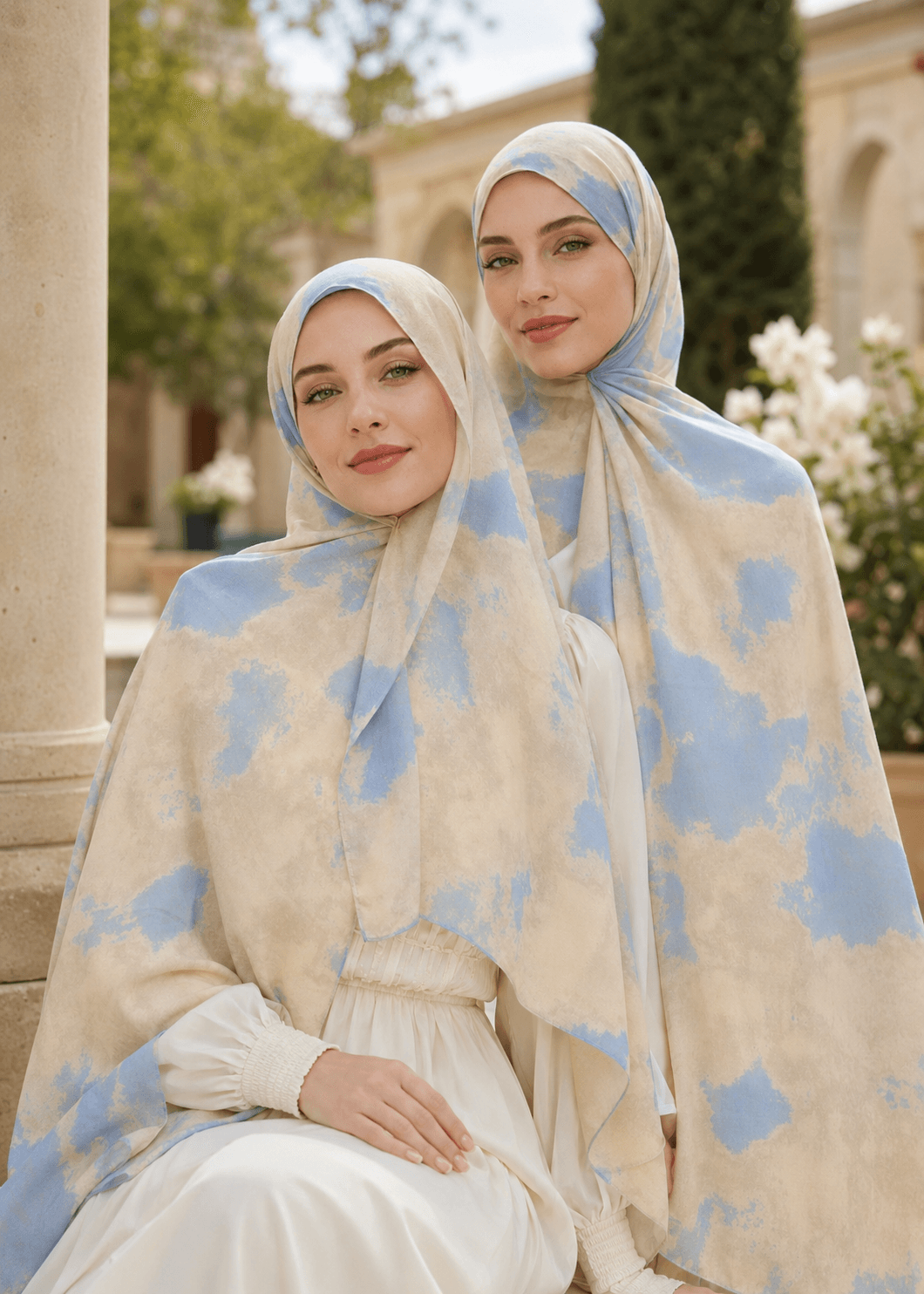 Printed Modal Hijab — Azure Cloud