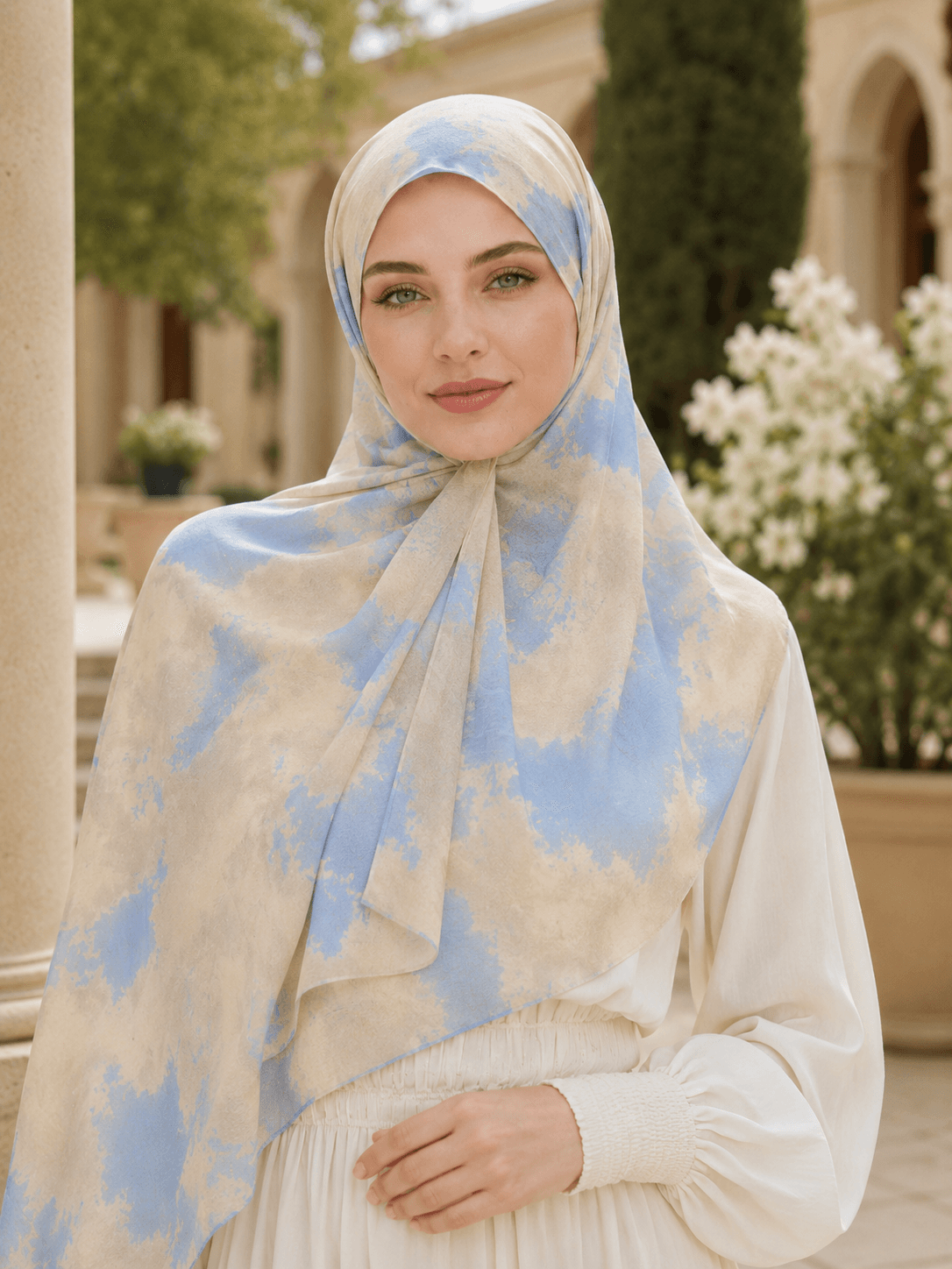 Printed Modal Hijab — Azure Cloud alt view