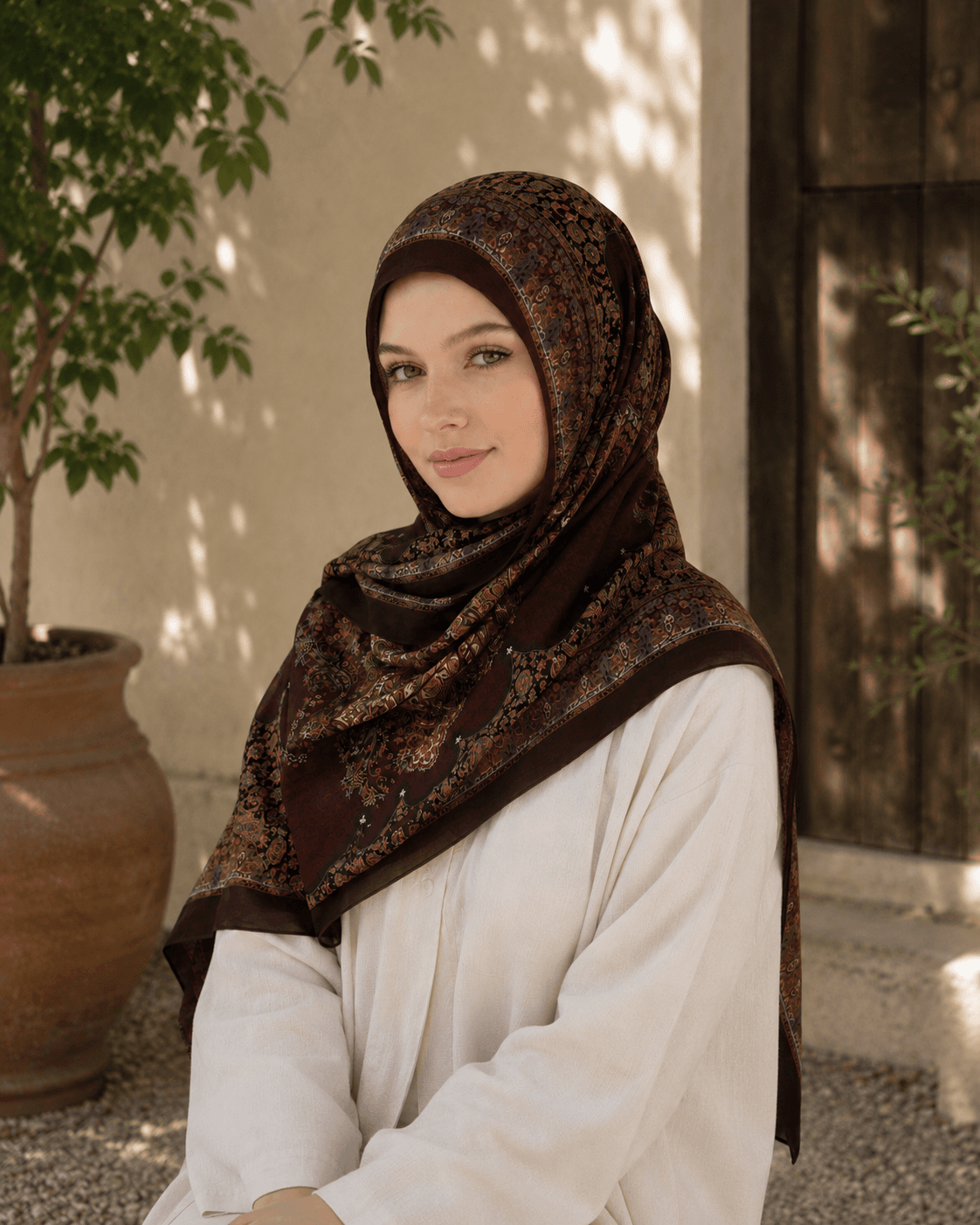 Printed Modal Hijab — Mahogany Paisley