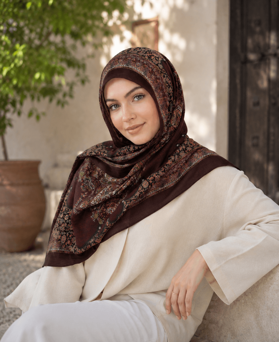 Printed Modal Hijab — Mahogany Paisley alt view