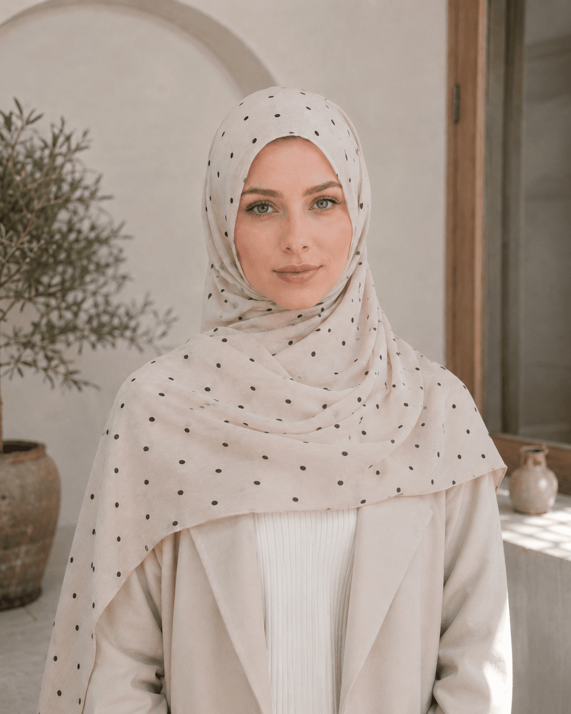 Printed Modal Hijab — Stone Polka Dot alt view